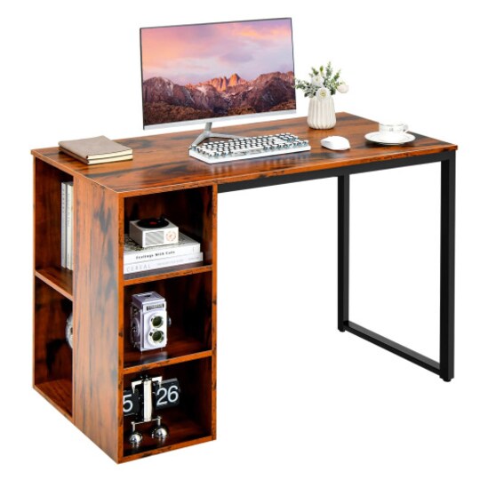 Computer Desk with 5 Side Shelves and Metal Frame, Color: Rustic Computer Desk with 5 Side Shelves and Metal Frame, Color: Rustic